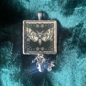 Silver Moth Pendant with Charms